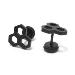 BT138 Bông tai tạ đen inox hình tổ ong cá tính