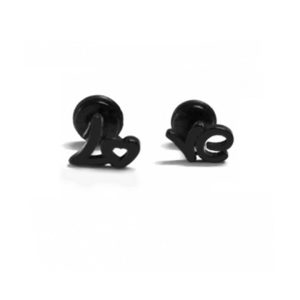 BT154 Bông tai tạ đen inox hình chữ LOVE