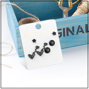 BT157 Sét 3 đôi bông tai,hoa tai chữ love inox sơn đen